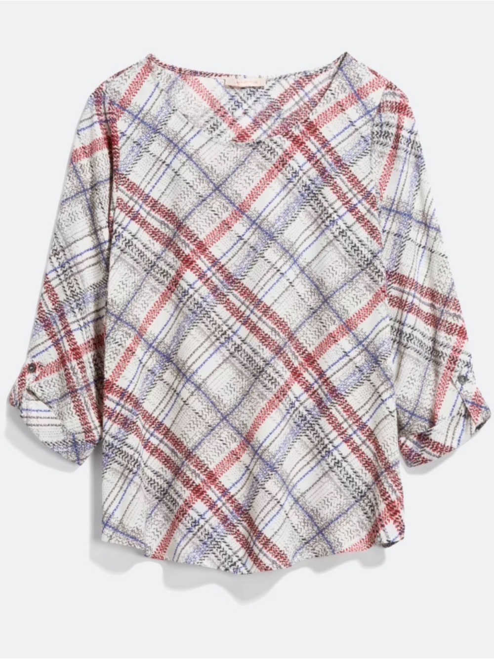 Skies Are Blue Plaid Crew Neck Blouse